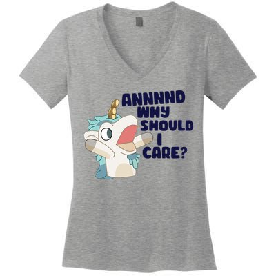 And Why Should I Care Funny Unicorn Women's V-Neck T-Shirt