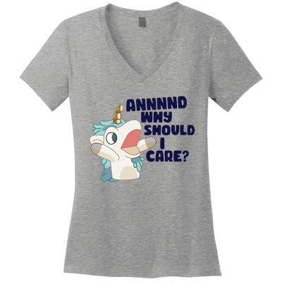 And Why Should I Care Funny Unicorn Women's V-Neck T-Shirt