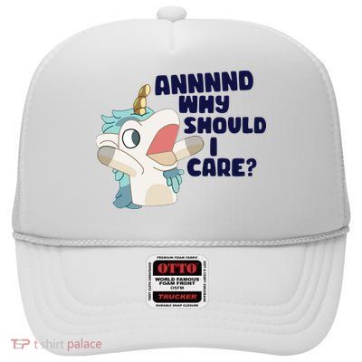And Why Should I Care Funny Unicorn High Crown Mesh Back Trucker Hat