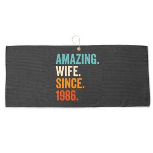 Amazing Wife Since 1986 37th Wedding Anniversary Large Microfiber Waffle Golf Towel