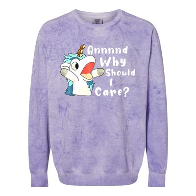 And Why Should I Care? Funny Sarcastic Unicorn Xmas Colorblast Crewneck Sweatshirt