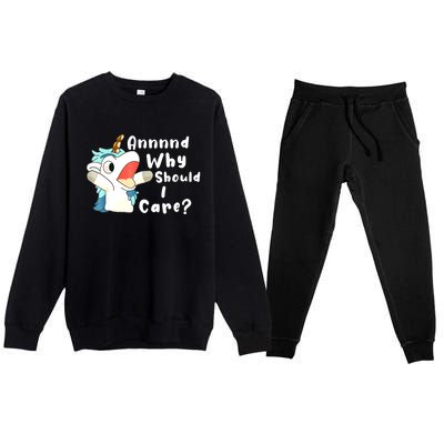 And Why Should I Care? Funny Sarcastic Unicorn Xmas Premium Crewneck Sweatsuit Set