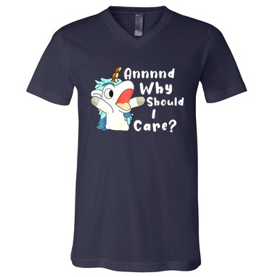 And Why Should I Care? Funny Sarcastic Unicorn Xmas V-Neck T-Shirt