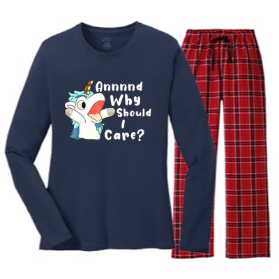 And Why Should I Care? Funny Sarcastic Unicorn Xmas Women's Long Sleeve Flannel Pajama Set 