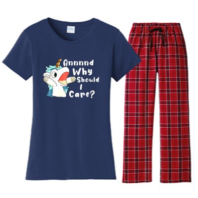 And Why Should I Care? Funny Sarcastic Unicorn Xmas Women's Flannel Pajama Set