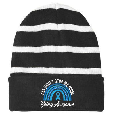 ALS Won't Stop Me From Being Awesome ALS Awareness Striped Beanie with Solid Band