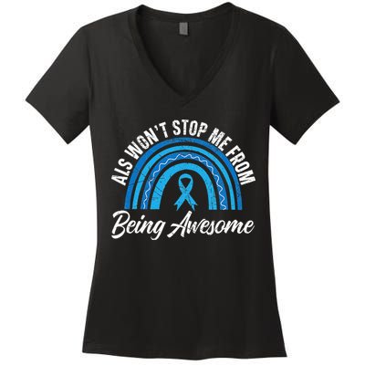 ALS Won't Stop Me From Being Awesome ALS Awareness Women's V-Neck T-Shirt