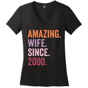 Amazing Wife Since 2000 24th Wedding Anniversary 24 Years Women's V-Neck T-Shirt