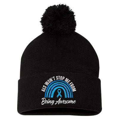 ALS Won't Stop Me From Being Awesome ALS Awareness Pom Pom 12in Knit Beanie