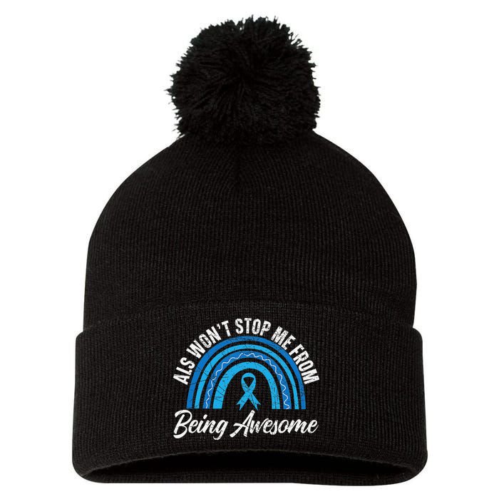 ALS Won't Stop Me From Being Awesome ALS Awareness Pom Pom 12in Knit Beanie