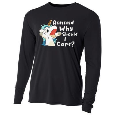 And Why Should I Care Funny Sarcastic Unicorn Xmas Cooling Performance Long Sleeve Crew