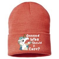 And Why Should I Care Funny Sarcastic Unicorn Sustainable Knit Beanie