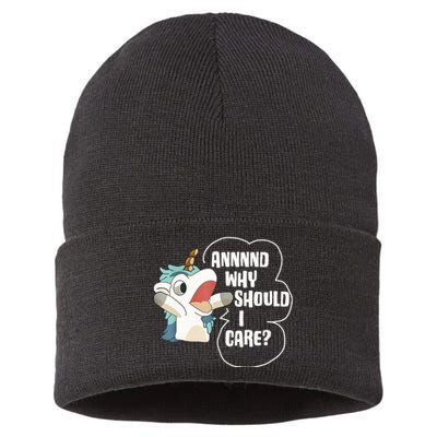 And Why Should I Care Funny Sarcastic Unicorn Lover Sustainable Knit Beanie