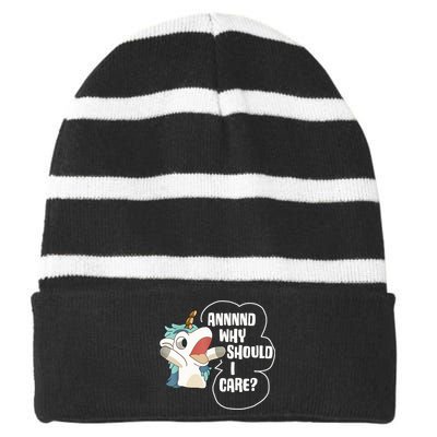 And Why Should I Care Funny Sarcastic Unicorn Lover Striped Beanie with Solid Band