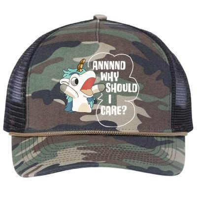 And Why Should I Care Funny Sarcastic Unicorn Lover Retro Rope Trucker Hat Cap