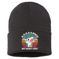 And Why Should I Care Funny Sarcastic Unicorn Sustainable Knit Beanie