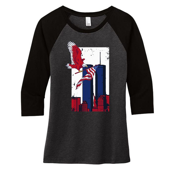 America World Trade Never Forget Women's Tri-Blend 3/4-Sleeve Raglan Shirt