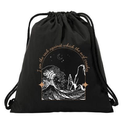 Against Which The Surf Crashes Drawstring Bag