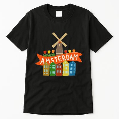 Amsterdam Windmill Tulips Houses Holland Netherlands Tall T-Shirt