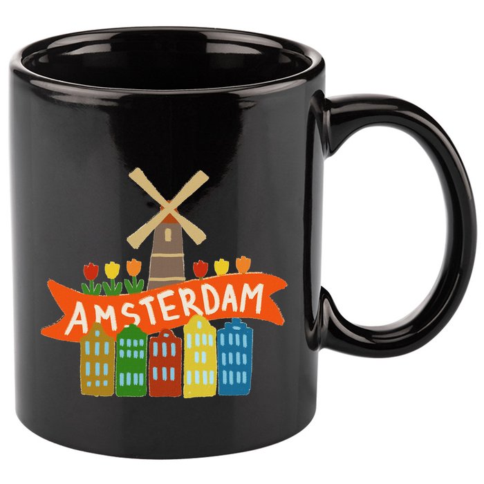 Amsterdam Windmill Tulips Houses Holland Netherlands 11oz C Handle Ceramic Mug