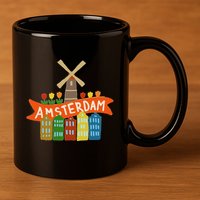 Amsterdam Windmill Tulips Houses Holland Netherlands 11oz C Handle Ceramic Mug