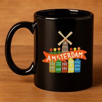 Amsterdam Windmill Tulips Houses Holland Netherlands 11oz C Handle Ceramic Mug