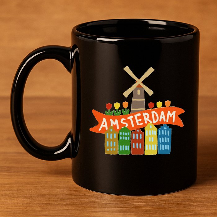 Amsterdam Windmill Tulips Houses Holland Netherlands 11oz C Handle Ceramic Mug