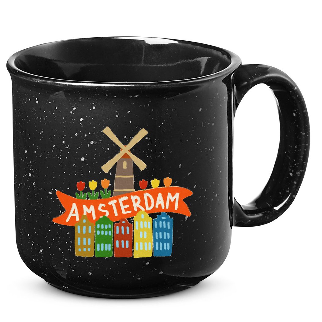 Amsterdam Windmill Tulips Houses Holland Netherlands 15oz Campfire Ceramic Mug