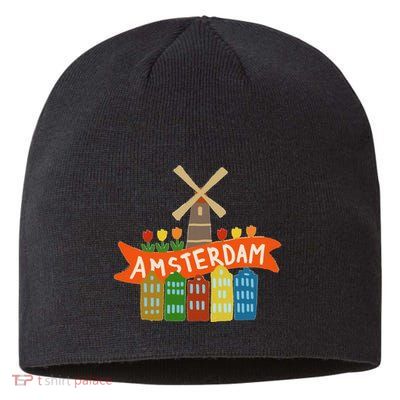 Amsterdam Windmill Tulips Houses Holland Netherlands Sustainable Beanie