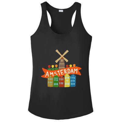 Amsterdam Windmill Tulips Houses Holland Netherlands Ladies PosiCharge Competitor Racerback Tank