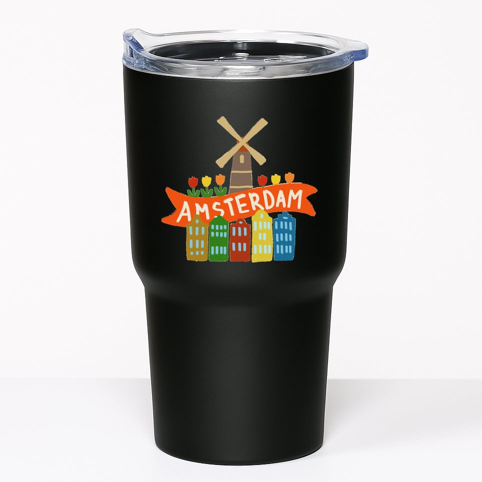 Amsterdam Windmill Tulips Houses Holland Netherlands Tumbler