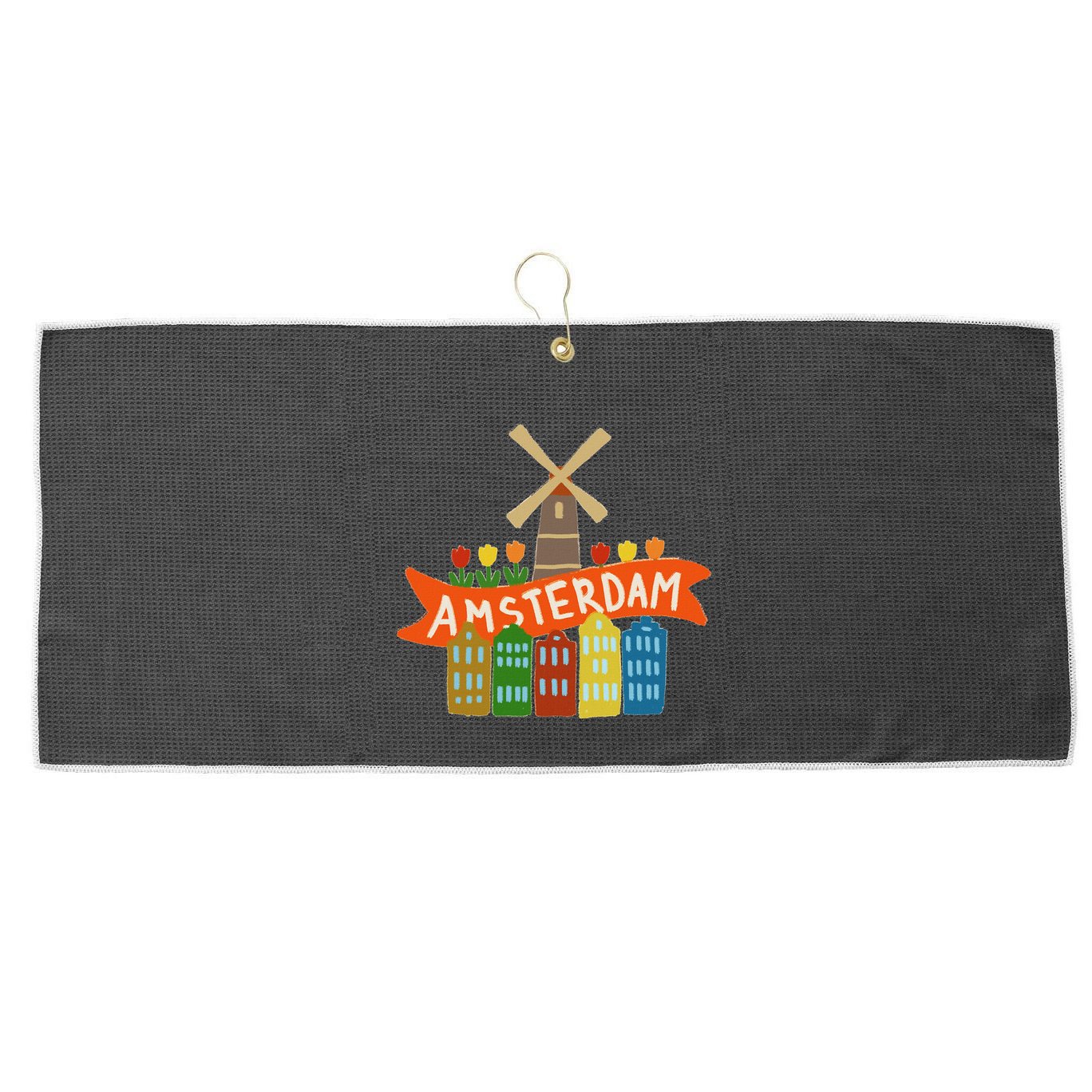 Amsterdam Windmill Tulips Houses Holland Netherlands Large Microfiber Waffle Golf Towel