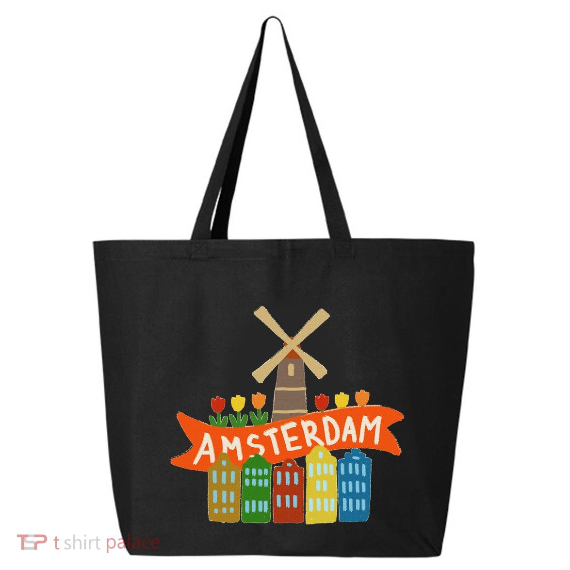 Amsterdam Windmill Tulips Houses Holland Netherlands 25L Jumbo Tote