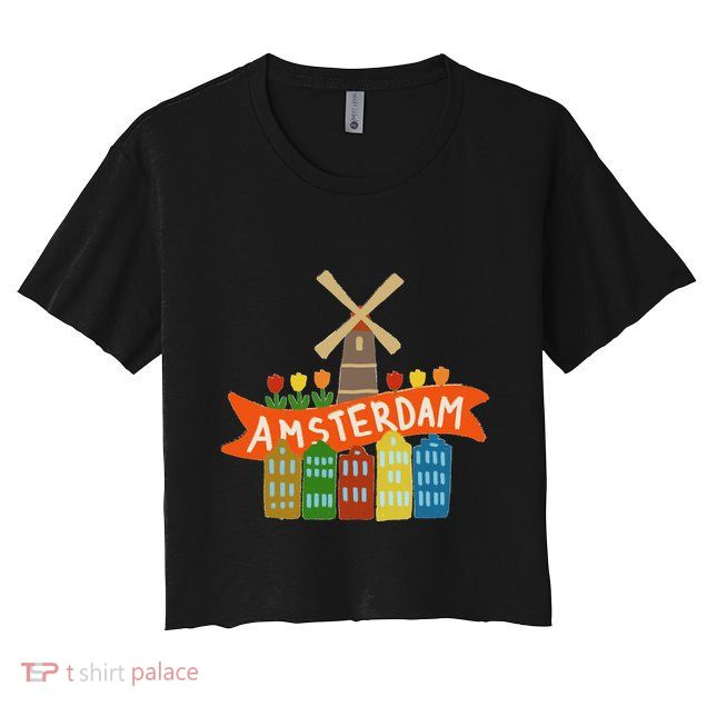 Amsterdam Windmill Tulips Houses Holland Netherlands Crop Top
