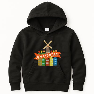 Amsterdam Windmill Tulips Houses Holland Netherlands Kids Hoodie