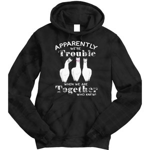 Apparently We’Re Trouble When We Are Together Who Knew Funny Llama Tie Dye Hoodie