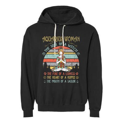 Aquarius Woman The Soul Of A Witch Vintage Birthday Garment-Dyed Fleece Hoodie