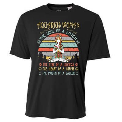 Aquarius Woman The Soul Of A Witch Vintage Birthday Cooling Performance Crew T-Shirt