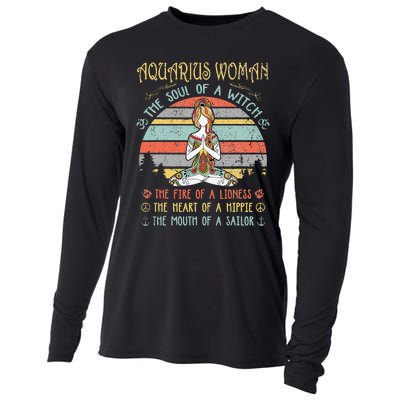 Aquarius Woman The Soul Of A Witch Vintage Birthday Cooling Performance Long Sleeve Crew