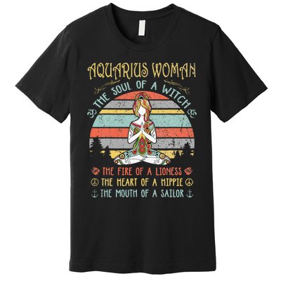 Aquarius Woman The Soul Of A Witch Vintage Birthday Premium T-Shirt