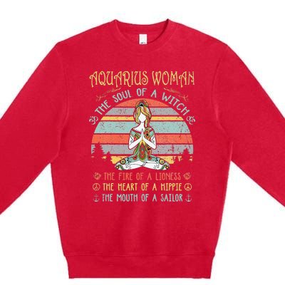 Aquarius Woman The Soul Of A Witch Vintage Birthday Premium Crewneck Sweatshirt