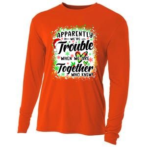 Apparently WeRe Trouble When WeRe Together Bestie Funny Xmas Cooling Performance Long Sleeve Crew