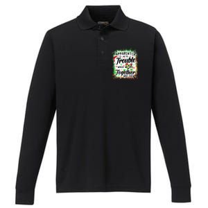 Apparently WeRe Trouble When WeRe Together Bestie Funny Xmas Performance Long Sleeve Polo