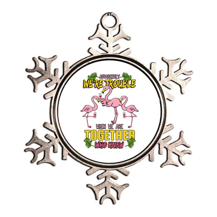 Apparently We're Trouble When We Are Together Who Knew Flamingo Funny Metallic Star Ornament