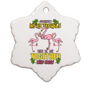 Apparently We're Trouble When We Are Together Who Knew Flamingo Funny Ceramic Star Ornament