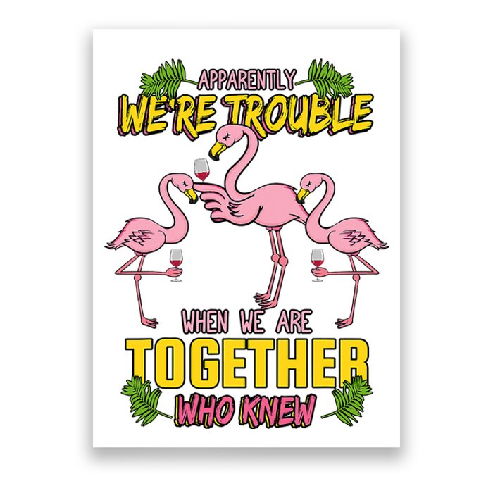 Apparently We're Trouble When We Are Together Who Knew Flamingo Funny Poster