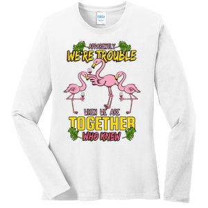 Apparently We're Trouble When We Are Together Who Knew Flamingo Funny Ladies Long Sleeve Shirt