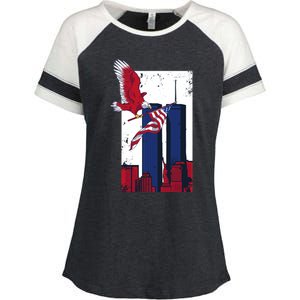 America World Trade Never Forget Enza Ladies Jersey Colorblock Tee