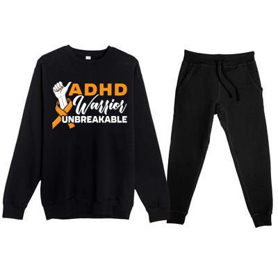 Adhd Warrior Unbreakable Embrace Neurodiversity Gift Premium Crewneck Sweatsuit Set