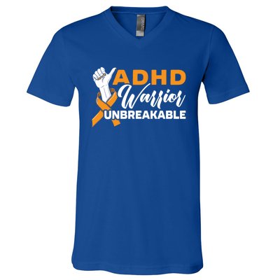 Adhd Warrior Unbreakable Embrace Neurodiversity Gift V-Neck T-Shirt